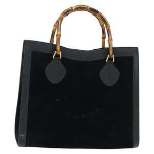 Gucci Bamboo Suede Leather Tote Bag Black